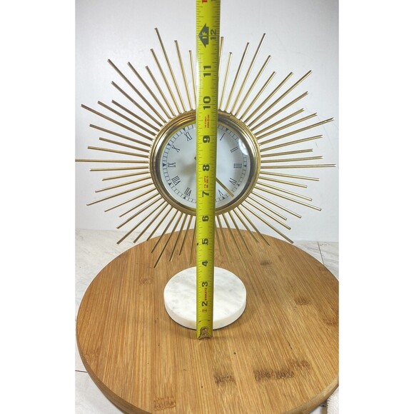 Midcentury Gold Sunburst Table Desk Clock Marble Base Made In USA 12" - Picture 16 of 16